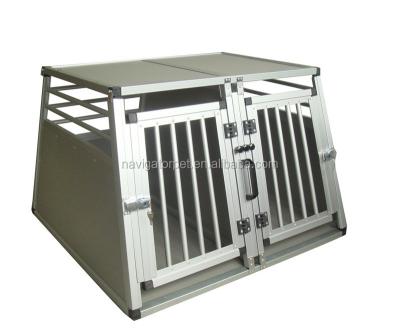 China Sustainable Safety Alu Pet Cage With Round Bars And Double Doors for sale