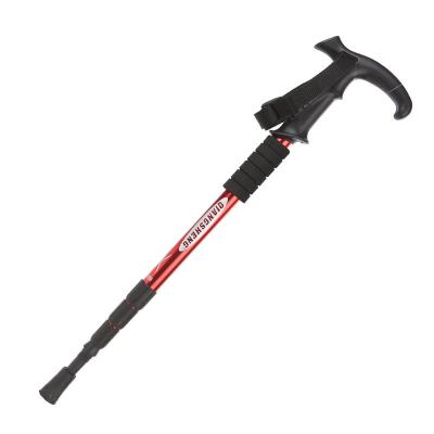 China Outdoor Telescopic Fousection Travel Walking Stick T Handle Durable Trekking Stick Aluminum Alloy Telescopic Pole for sale