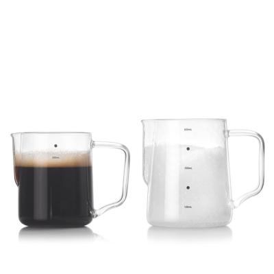 China Viable Creative Glass Milk Frothing Pitcher Glass Coffee Milk Creamer Jug Milk Frother Cup Creamer Jug for sale