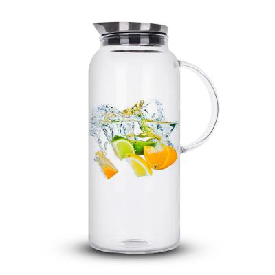 China Drip-Free Heat Resistant Glass Pitcher 1500ml Water Pitcher Viable With Tight Lid Stainless Steel Strainer Infuser Lid Water Carafe for sale