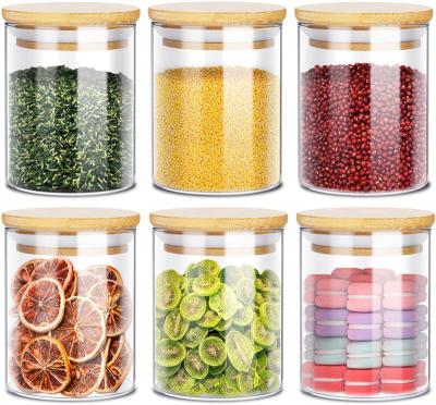 China CLASSIC Glass Jars 6oz Set of 6 Glass Spice Jars with Lids Food Cereal Storage Bamboo Spice Containers Airtight Set for sale