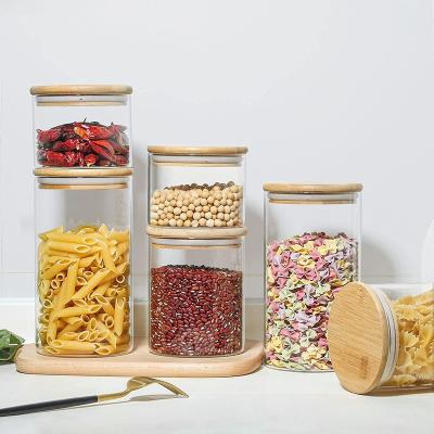 China CLASSIC Food Storage Container With Airtight Bamboo Lid Clear Glass Canister Food Jar With Sealing Lid Kitchen Pantry Storage Container for sale