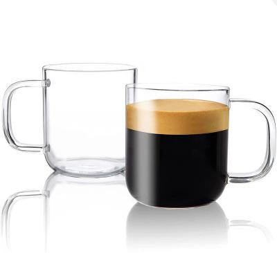 China Viable 16oz Glass Coffee Mugs Large Clear Glass Mug With Handle For Coffee Tea Hot Cold Drink for sale