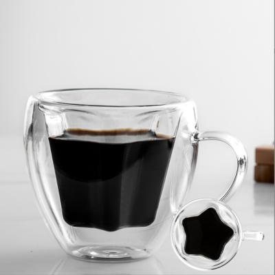 China 200ml Double Wall Glass Coffee Viable Tea Cup Clear Glass Coffee Mug With Handle Insulated Coffee Glass Mug for sale