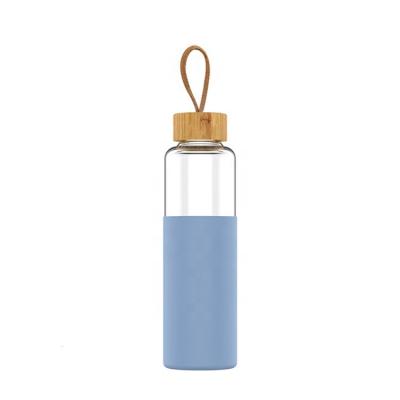 China Travel Viable Glass Water Bottle Custom Leak Proof Water Bottle Glass Water Bottle With Silicone And Bamboo Sleeve Lid for sale