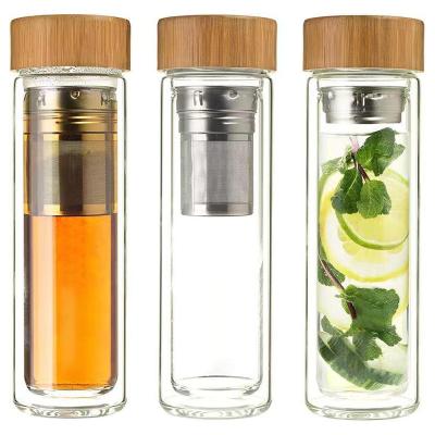 China Wholesale Viable Tea Infuser Water Bottle Borosilicate Glass Tumbler Glass Tea Tumbler With Bamboo Lid for sale