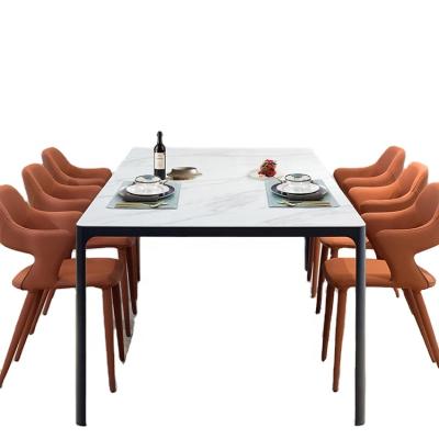 China Extendable Dining Room Furniture Marble Print Top Aluminum Frame Modern Dining Table Set For Home for sale