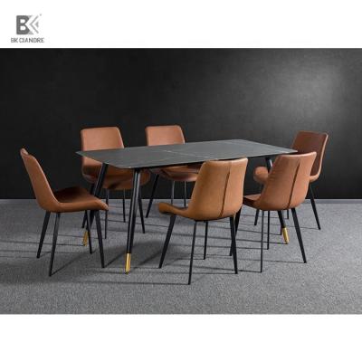 China Extendable Luxury Marble Porcelain Dining Office Table Set 6 Chairs for sale