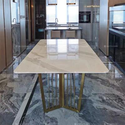 China Cheap Extendable Marble Dining Table Set 8 Seater Metal Frame Modern Marble Table Side Console Table for sale