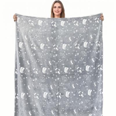 China Spaceship Blanket Super Soft Star Profile Flannel Folded Bright Cartoon Print Fleece Fleece Flannel Blanket for sale