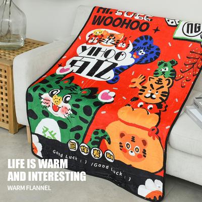 China Digital Folded Printing Double Sided Flannel Air Conditioning Blanket Sofa Printed Blanket Little Tiger Flannel Blanket for sale