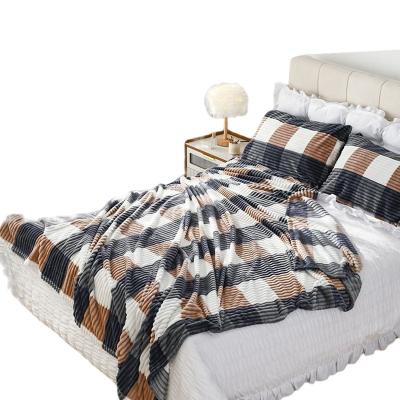 China Wholesale High Quality Jacquard Folded 3 Warm In 1 Bedding Blanket Thickened Flannel Pillowcase Plaid Flannel Blanket for sale