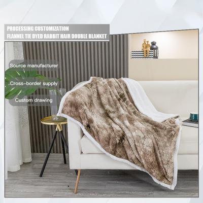 China High Quality Folded Tie Dyed Rabbit Hair Blanket Bedroom Sofa Office Nap Blanket Double Layer Warm Flannel Blankets for sale