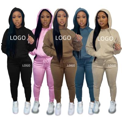 China Modern Design Anti-Static Sweatpants And Hoodie Set Jogger Sweatsuit 2021 Women Jogging Pants Clothes Crop Hoodie Drawstring Top for sale