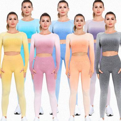 China Breathable Winter Gym Yoga Wear Women Shade Yoga Set High Waist Gaiters Long Sleeve Tops Sets With Back Cavity for sale