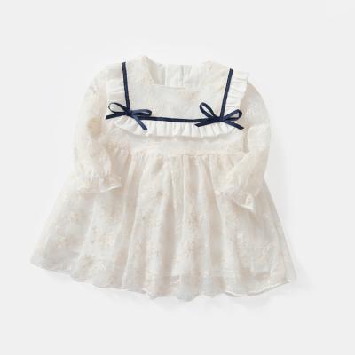 China Wholesale Washable White Little Girls Clothes Kids Party Baby Outfit Mesh Flower Beautiful Long Sleeve Lace Dresses for sale