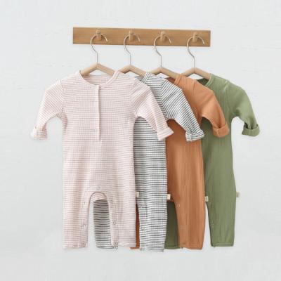 China 18 Months Baby Clothes Wholesale Solid Color Long Sleeves Soft Ribbed Cotton Fabric Babies Clothes For 0-6 Months for sale