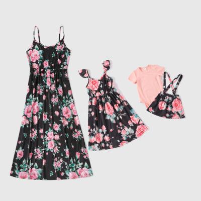 China Breathable Floral Dresses Mommy and Me Mother and Daughter Matching Outfits Family Clothing for sale