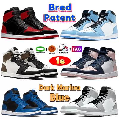 China Rubber High Patent 1s 1 Royal Bred Dark Black White Mens Basketball Shoes Marina Blue University Blue Bordeaux Chicago Sneakers for sale