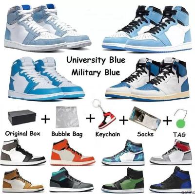 China 1 High OG Men's Basketball Shoes High OG Gray Toe College Smoke UNC Rubber Jumpman 1s Mid Metallic Gold Royal Silver Blue Black for sale