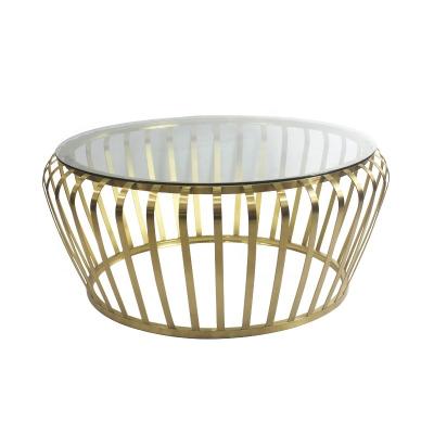 China Living Room Modern Transparent Gold Plated Coffee Table Round Glass Transparent Coffee Corner Table for sale