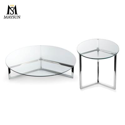 China Nordic Style Customizable Modern Living Room Round Polished Stainless Steel Glass Coffee Table for sale