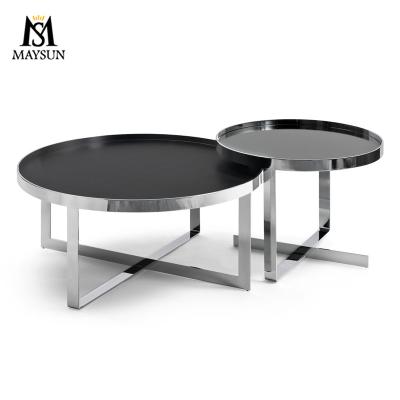 China Base Customizable Modern Simplicity Stainless Steel Foshan Combination Furniture Glass Coffee Table for sale