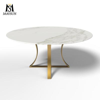 China Customizable Modern Design High Grade Modern Designer Stainless Steel Simple Round Rock Dish Dining Table for sale