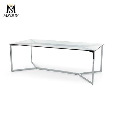 China Customizable Simple Thickened Tempered Glass Stainless Steel Desk Rectangular Fashionable Dining Table for sale