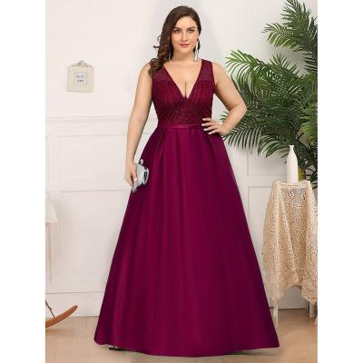 China Plus Size Vestidos Talla Large Plus Size Dress Women Ribbon Double V-Neck Sequin Evening Party Dresses For Ladies for sale