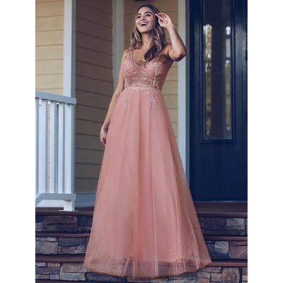 China Anti-wrinkle Vestido 2021 De Festa Women See Rhinestone Long Bridesmaid Evening Prom Dresses Beaded V-Neckline for sale