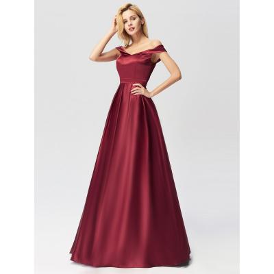 China Anti-Wrinkle Vestido 2021 De Fiesta Rojo Long Burgundy Strapless Satin Off The Shoulder Women Prom Evening Party Gowns Dresses for sale