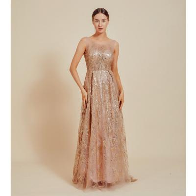 China Ladies Vestido De Noche Damascus Scoop Neck Glitter Tulle Women's Anti-Static Ball Gown Maxi Long Sparkly Elegant Gown even dress dresses for sale