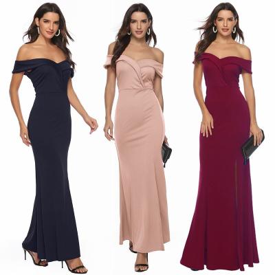 China Elegant Anti-Wrinkle Off Shoulder Africa Turkey Evening Dresses Maids Of Honor Formal Wedding Dresses With Slit for sale