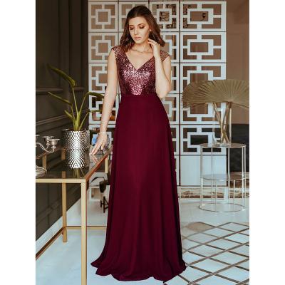 China 2021 Anti-Wrinkle Plus Size Women's V-Neckline Plus Maxi Long Formal Sequin Prom Sleeveless Dresses For Evening Party for sale