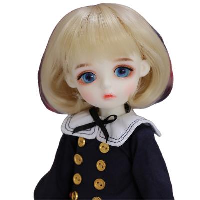 China Bob Cut New Fancy Flat Bangs Short Blonde Bob Wig High Temperature Wigs Girl American Doll Wigs Synthetic Hair for sale