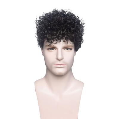 China Hot Sale Fashionable Synthetic Men's Daily Life Style Curly Wig Wholesale Black Fluffy Short Wigs Daily Life Style Wig for sale