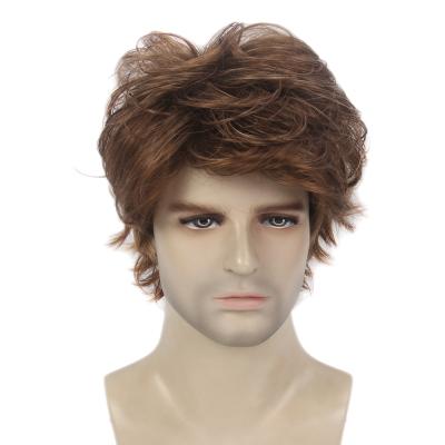 China Wholesale Good Price Short Straight Wig 12 Inches Brown Beautiful Synthetic Wig Popular Style Short Hair Wig For Men for sale