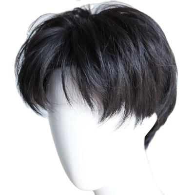 China Short Fiber Hair HeadgearMirage Synthetic Straight Men Wig 3 Layers Hair Patch For Men 180 Density HD Lace Cuticle Aligned Virgin Wigs for sale