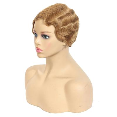 China Cheap Deep Wave Factory Ready To Ship Machine Made Wigs Pixie Cut Short Hair Wig Retro Style Hair Wig for sale