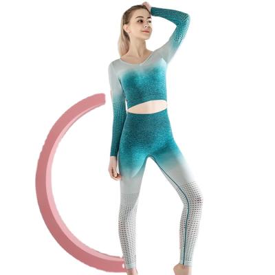 China Showmelly Breathable Women Seamless High Waist Sports Running Thin 2 Piece Yoga Fitness Suit Workout Diet for sale