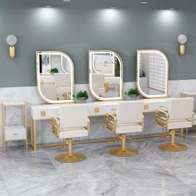 China Bright Polygon Special Salon Dedicated Aluminum Frame Double Sided Single Tide Lighted Makeup Barber Shop Mirror for sale