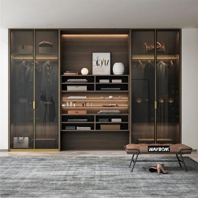 China (Size)Adjustable Luxury Pivot Hinged Door Display Glass Wardrobe for sale