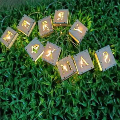 China Merry Christmas Ramadan Battery Powered Led Wood Marks With Letters Happy Xmas Party Party Wall String Lights Decorations for sale