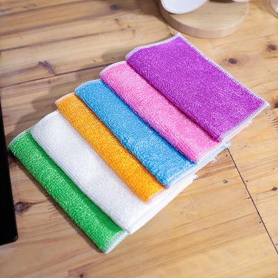 China Viable Bamboo Non-Stick Bamboo Charcoal Double Towel Dish Towel Fiber Dish Cloth Thickening Degreasing Scouring Pad for sale