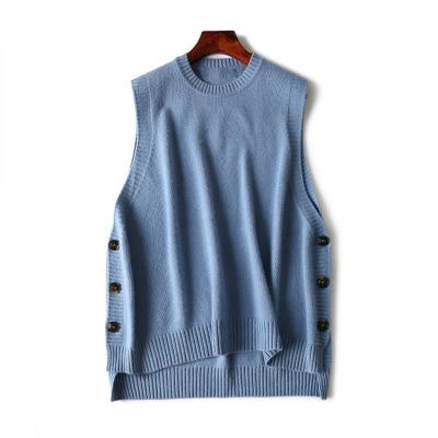 China Anti-wrinkle Women Winter Fashion Button Design V Neck Sleeveless Knitted Sweater Vest for sale