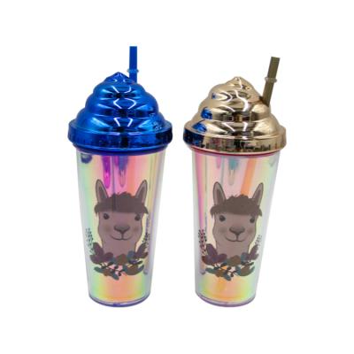 China Double Wall 12 Ounce Drinks Bottle Straw Tumbler Alpaca Llama Wholesale Paper Cup Viable Ice Cream for sale