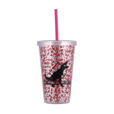 China Double Viable Wallpaper Coffee Cups With Straw Lid Glitter Cup BPA Free Vaso de Plastico for sale