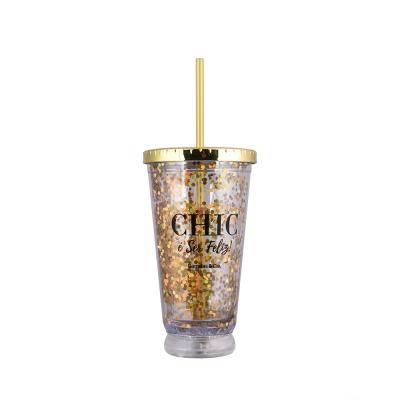 China Led Casual Party Cup Cocktail Gold Glitter Cup 16 oz Disco BPA Free Wholesale Flashing Cup for sale