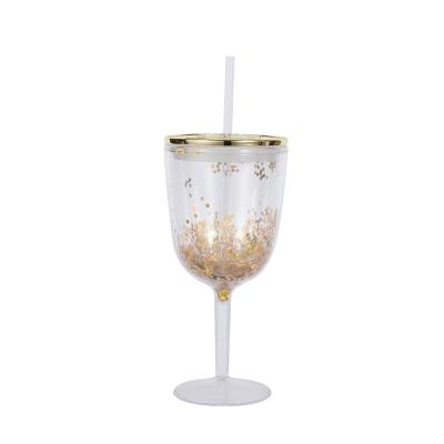 China Wholesale Double Wall 12oz Glitter Wine Reflective Wine Glass BPA Glass Goblet Sustainable Tumblers for sale